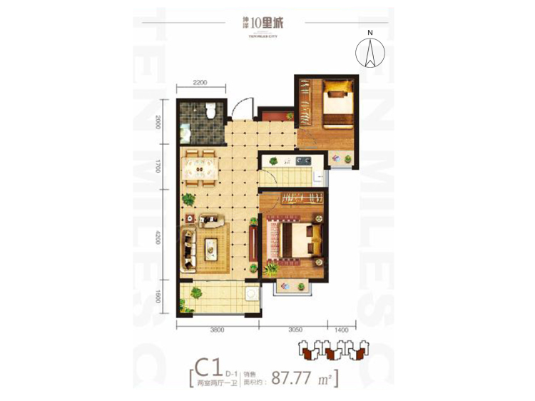 坤泽10里城2室2厅1卫户型图