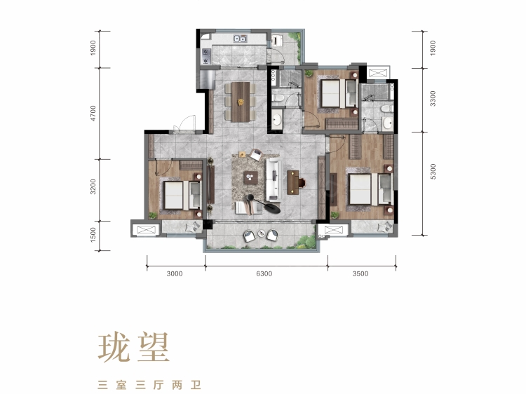 卓越珑樾府3室3厅2卫户型图