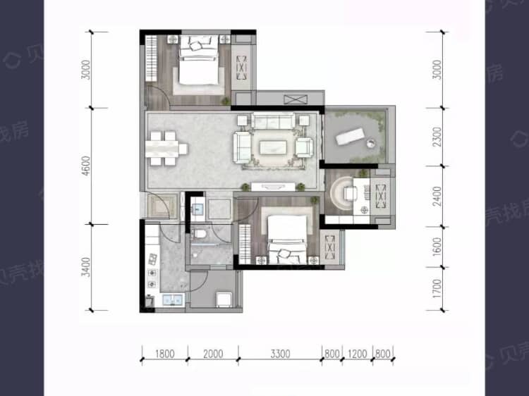 璟樾云山3室2厅1卫户型图