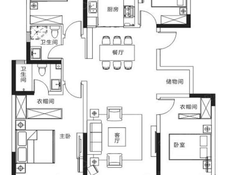 正商生态城4室2厅2卫户型图