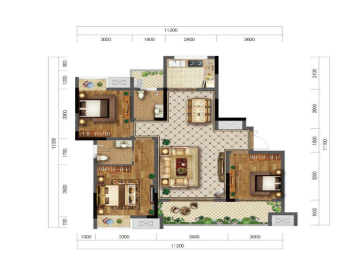 中建湖山印象3室2厅2卫户型图