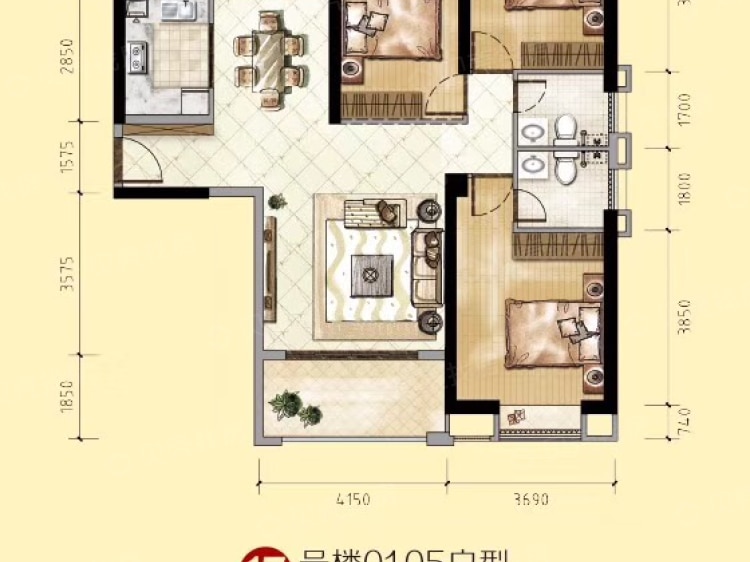 福晟钱隆樽品2期3室2厅2卫户型图