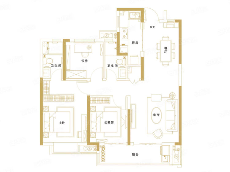 保利中航城3室2厅2卫户型图