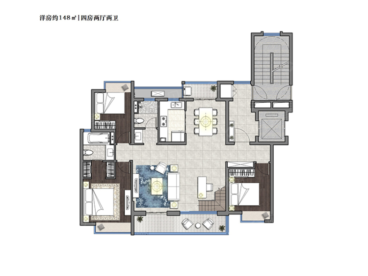 龙湖煌盛春江天玺4室2厅2卫户型图