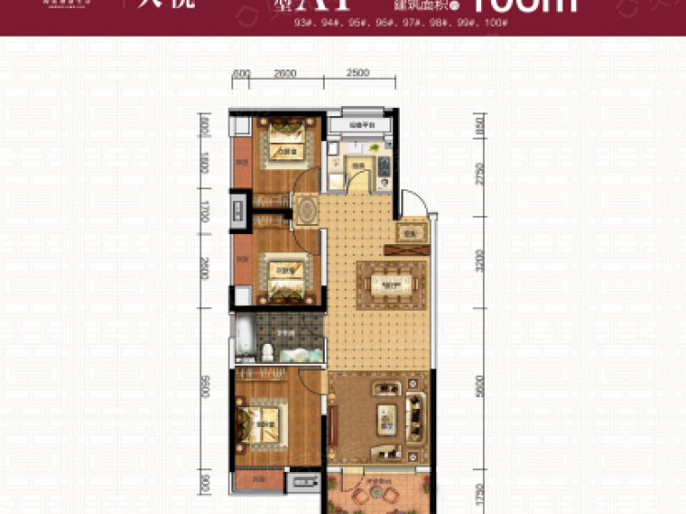 【奥园国际城_沈阳奥园国际城楼盘】三居室户型图|3室2厅1厨1卫建面