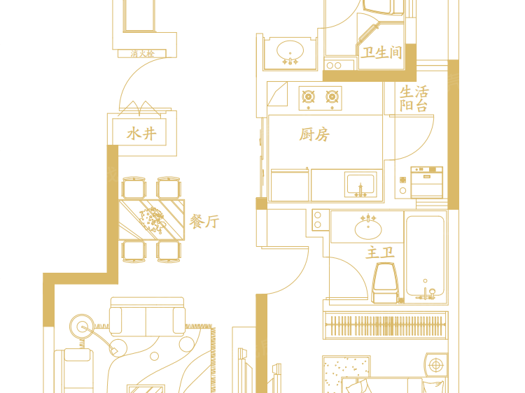 中海曲江大城3室2厅1卫户型图