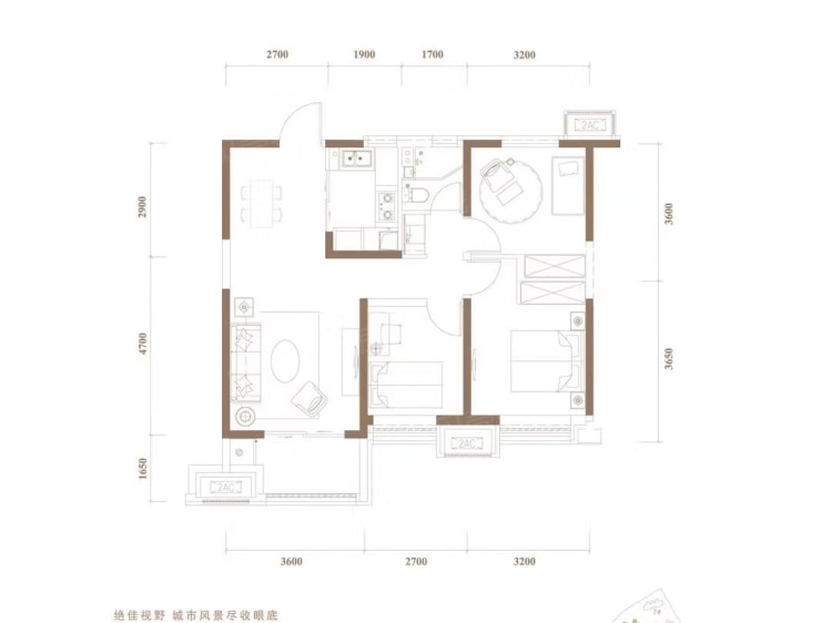 雅居乐御宾府3室2厅1卫户型图