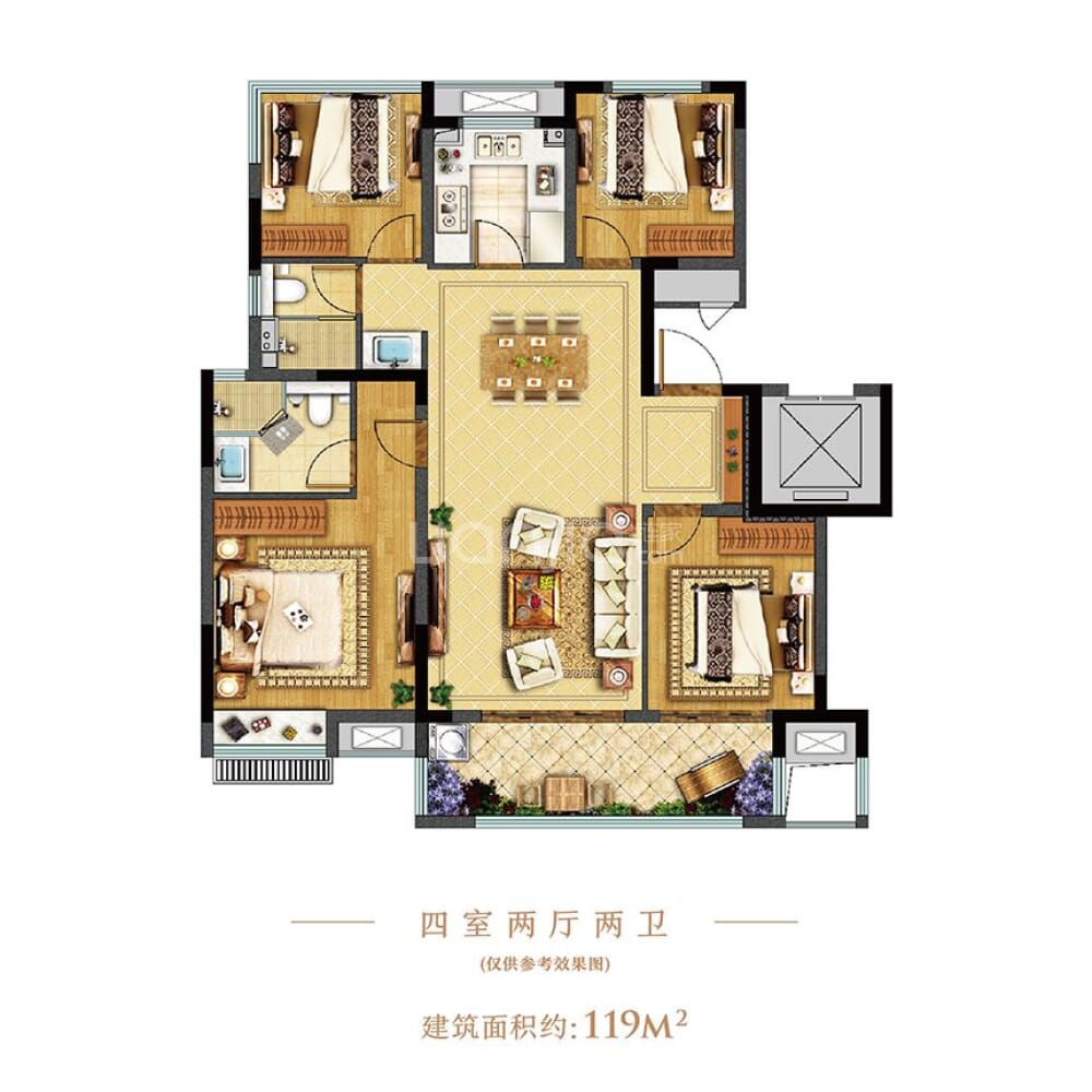 【龙湖龙誉城_合肥龙湖龙誉城楼盘】零居室户型图|4室2厅1厨2卫建面