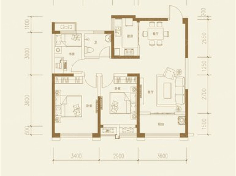 【星海城_合肥星海城楼盘】三居室户型图|3室2厅1厨1卫建面 97m05