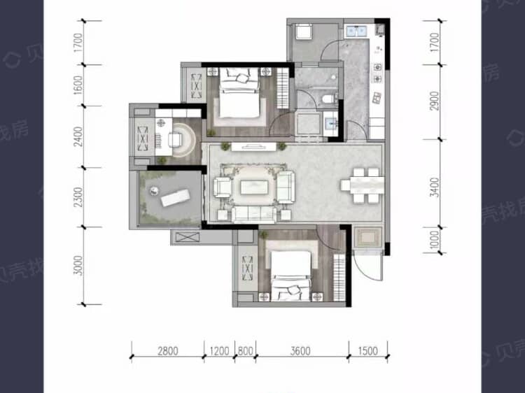 璟樾云山3室2厅1卫户型图