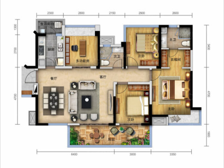 楼盘】四居室户型图|4室2厅1厨2卫建面 129m05房型图-成都贝壳新房