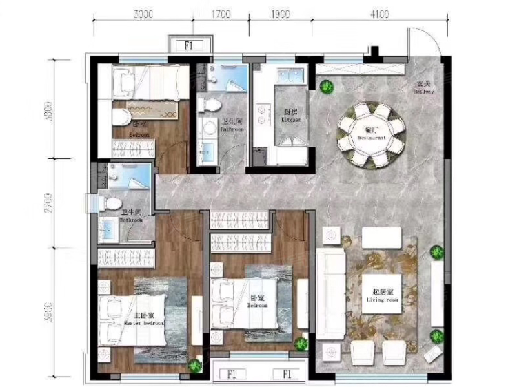 保利茉莉公馆3室2厅2卫户型图