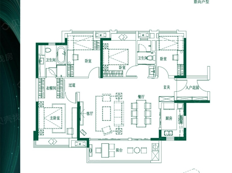 【万科金域蓝湾_佛山万科金域蓝湾楼盘】四居室户型图|4室2厅1厨2卫建