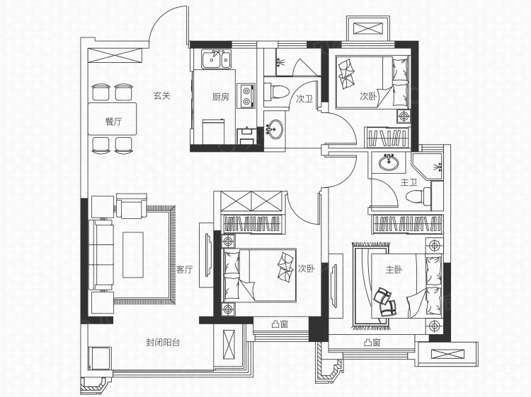 保利熙悦3室2厅2卫户型图