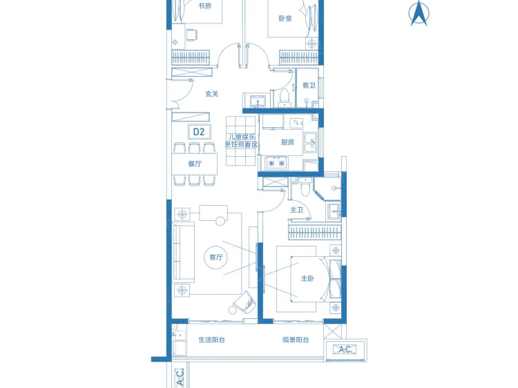 楼盘】三居室户型图|3室2厅1厨2卫建面 118m05房型图-郑州贝壳新房