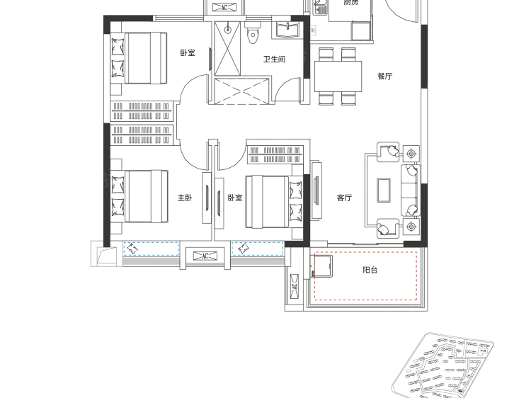 新华·学府庄园3室2厅1卫户型图