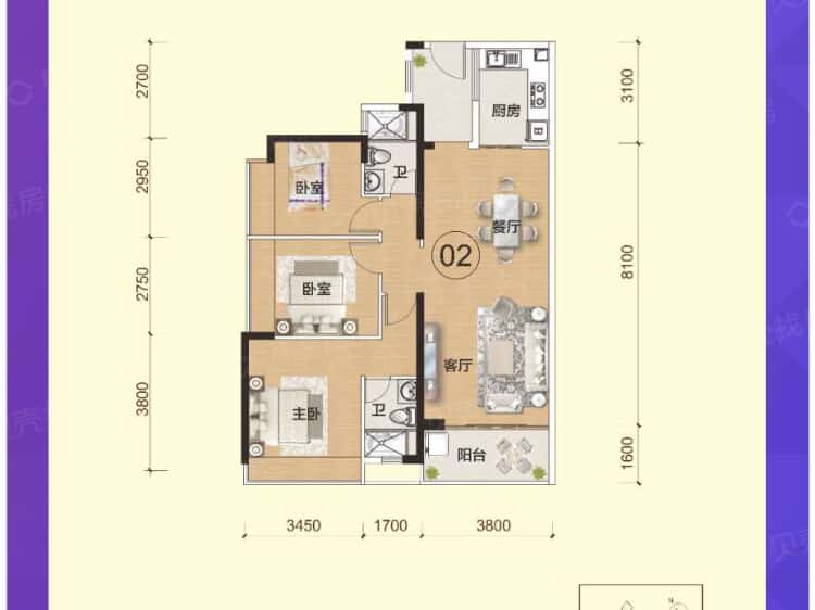 奥园德明华庭3室2厅2卫户型图