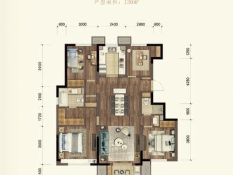 绿地新里栖湖公馆3室2厅2卫户型图