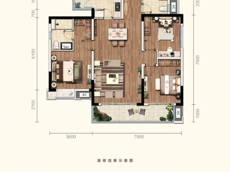 融信澜天3室2厅2卫户型图