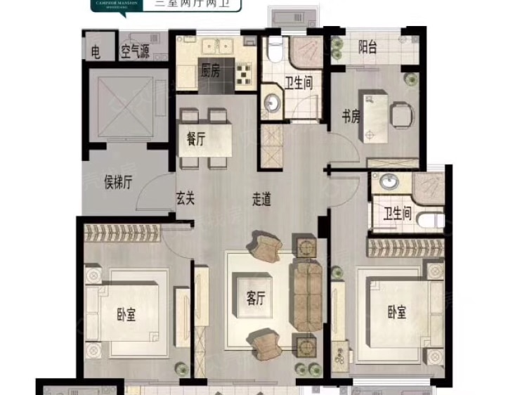 鸿翔香樟里3室2厅2卫户型图