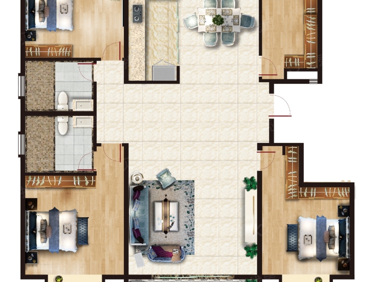 楼盘】四居室户型图|4室2厅1厨2卫建面 200m05房型图-烟台贝壳新房