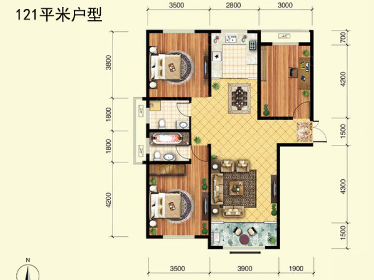 【河泰优山美郡_济南河泰优山美郡楼盘】三居室户型图|3室2厅1厨2卫建