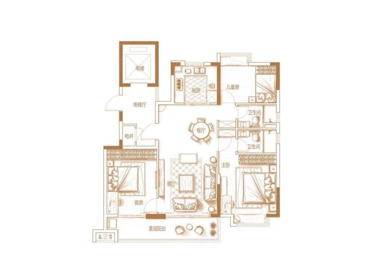 碧桂园阳光城·天玺3室2厅2卫户型图