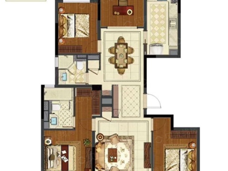 【东城金茂府_杭州东城金茂府楼盘】四居室户型图|4室2厅1厨2卫建面