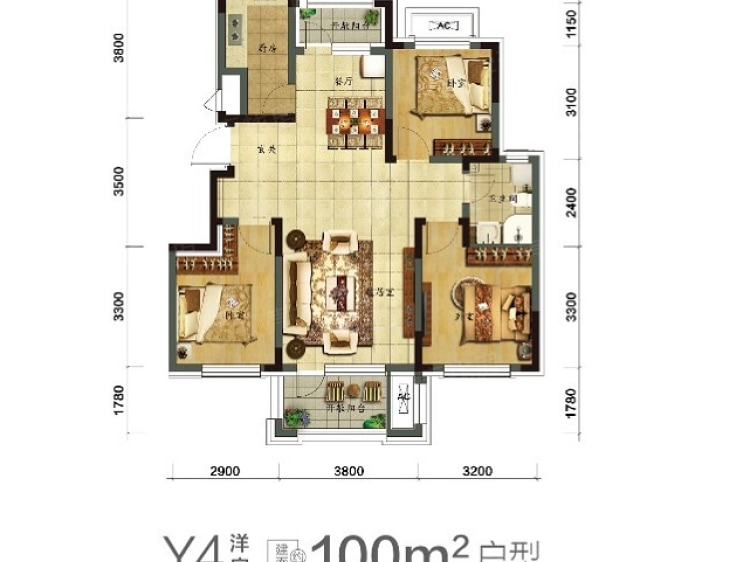 【远洋仰山_沈阳远洋仰山楼盘】三居室户型图|3室2厅1厨1卫建面 100m