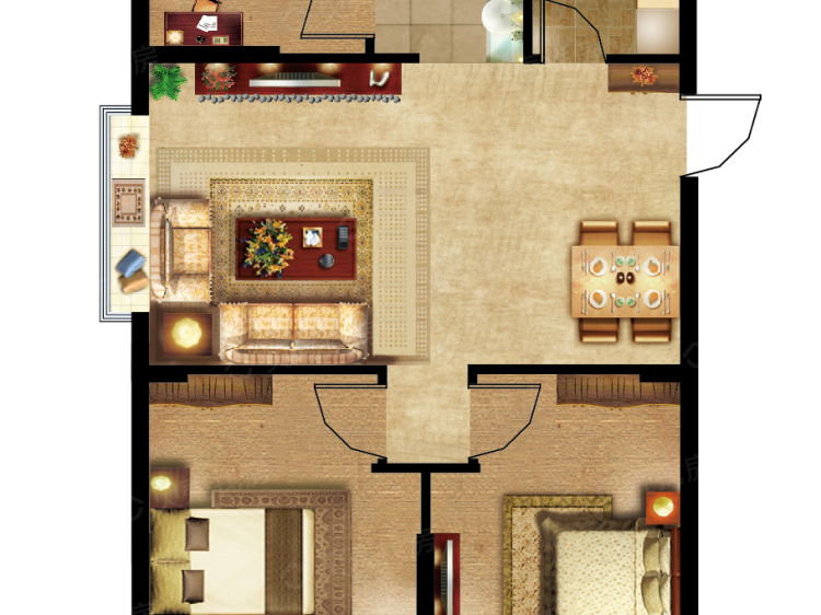 【富春山居_烟台富春山居楼盘】三居室户型图|3室2厅1厨1卫建面 98m