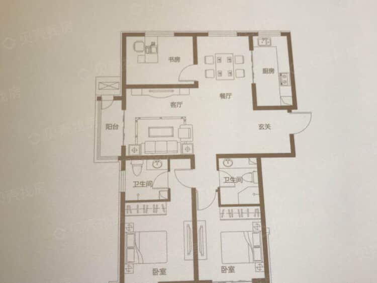 泰达城河与海3室2厅2卫户型图