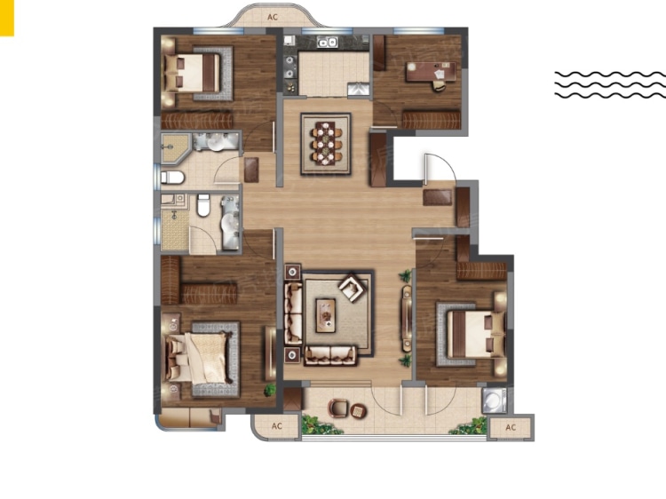 【中瑞城_烟台中瑞城楼盘】四居室户型图|4室2厅1厨2卫建面 125m05