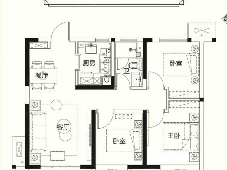 中海天悦府3室2厅1卫户型图