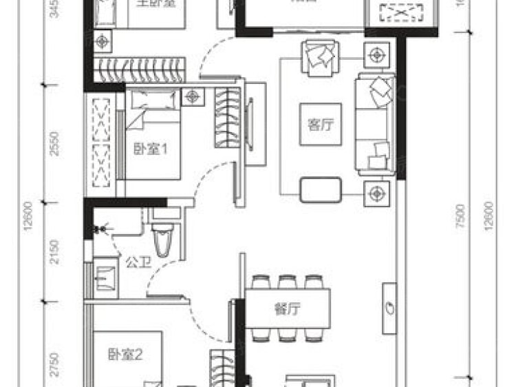 【海伦春天_成都海伦春天楼盘】三居室户型图|3室2厅1厨1卫建面 92m