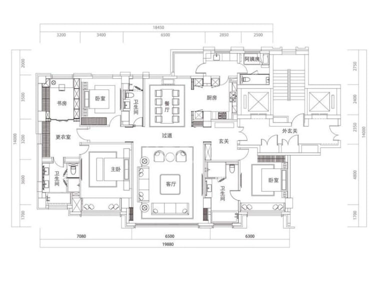 【金地华著_北京金地华著楼盘】四居室户型图|4室2厅1厨3卫建面 252m