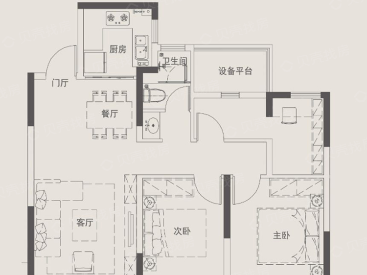 旭辉公园府2室1厅1卫户型图