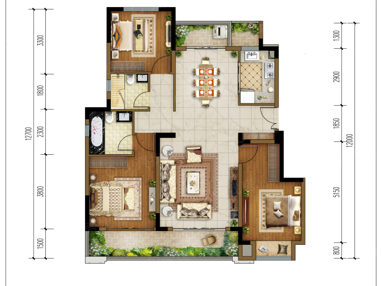 楼盘】三居室户型图|3室2厅1厨2卫套内 120m05房型图-重庆贝壳新房