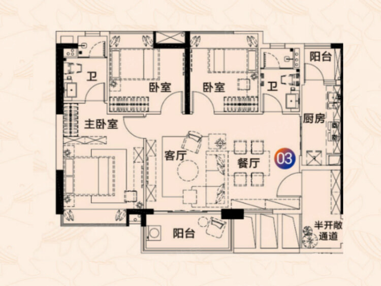 富力悦禧花园3室2厅2卫户型图