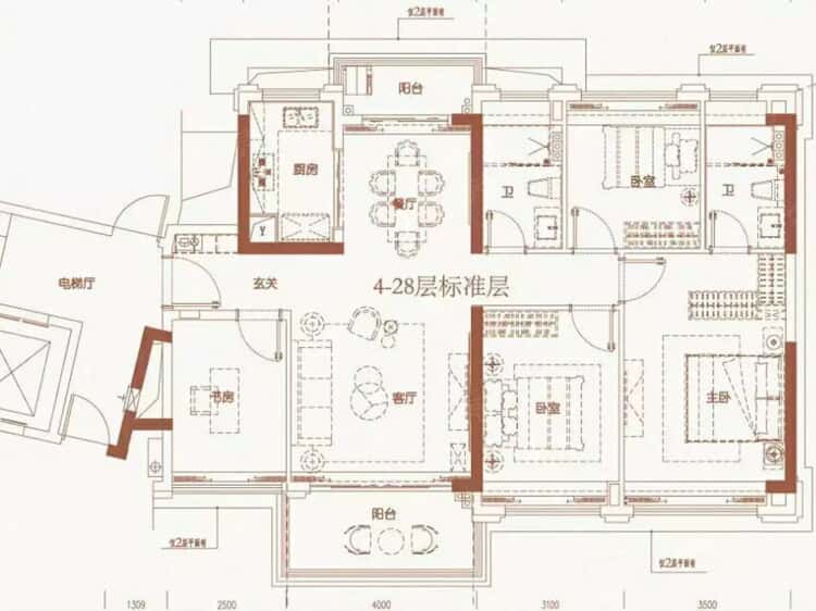 招商臻园4室2厅2卫户型图