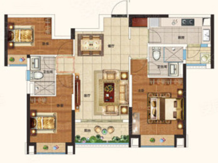 恒大滨江左岸3室2厅2卫户型图