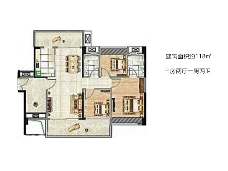 海尚绿洲3室2厅2卫户型图