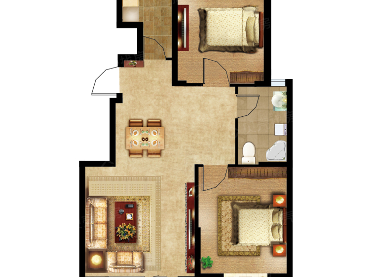 【富春山居_烟台富春山居楼盘】二居室户型图|2室2厅1厨1卫建面 85m