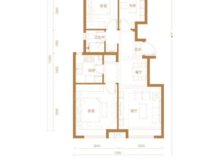 和悦华玺3室2厅1卫户型图