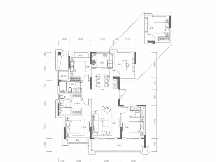 融创滨湖印4室2厅2卫户型图