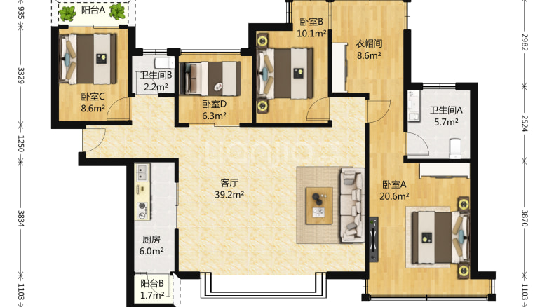 北辰三角洲奥城e3区 3室2厅 5000元