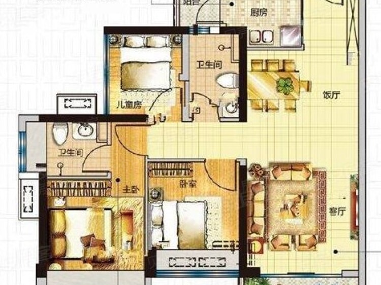 龙光玖龙府3室2厅2卫户型图