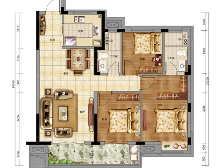 中建壹品澜庭3室2厅2卫户型图