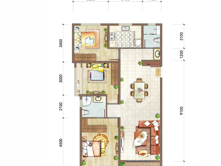 西安金辉城3室2厅2卫户型图