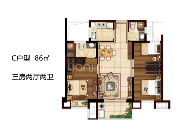 【大唐书香世家_福州大唐书香世家楼盘】三居室户型图