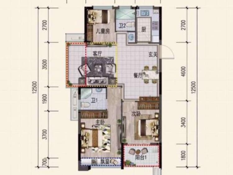 吉翔·欣隆府3室2厅2卫户型图